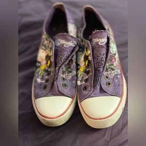 Ed Hardy slip on sneakers.